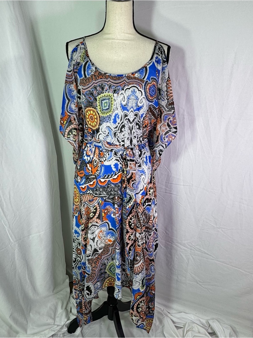 Bethany Paisley Boho Maxi Dress Size 8 S Cold Shoulder Flowy Summer